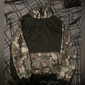 Camo and black hoodie